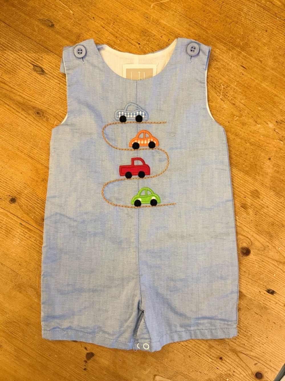 Lil Cactus Light Blue Baby Romper with Orange Car Embroidery